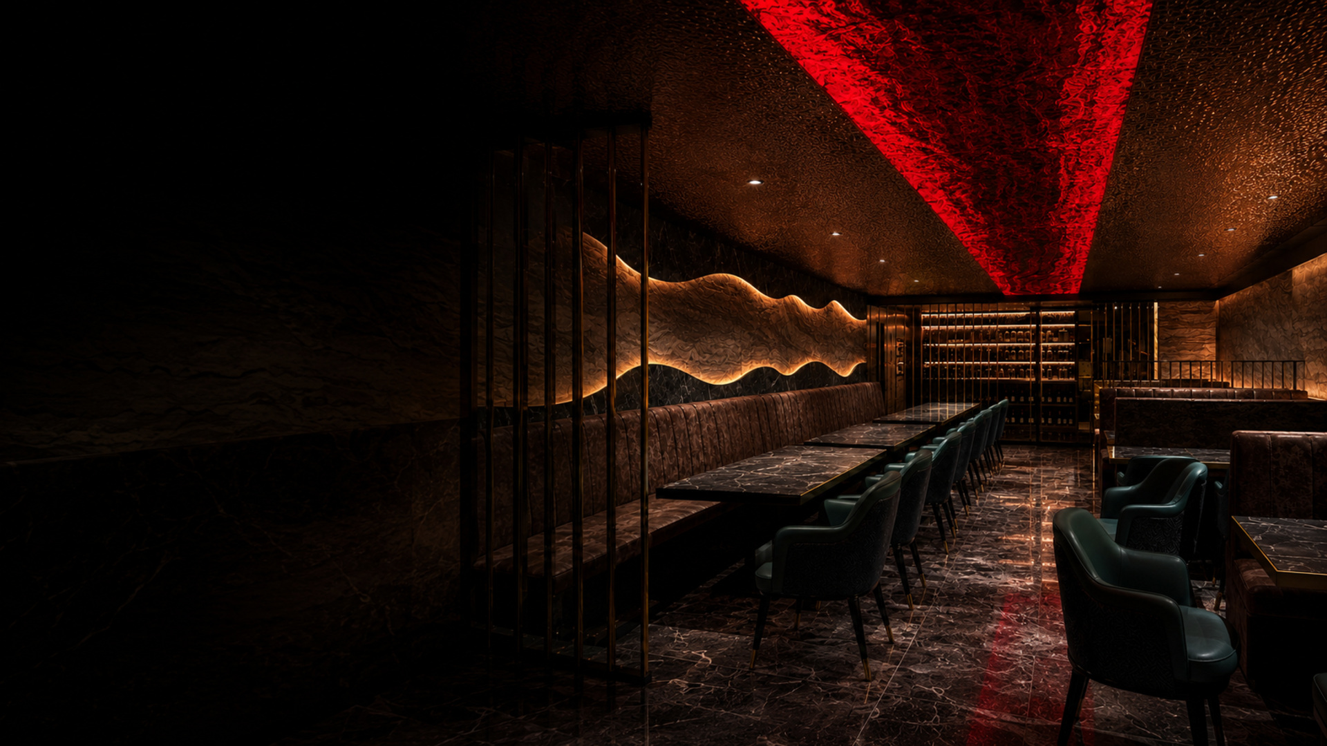 Backlit stone ceiling in a restaurant fit-out