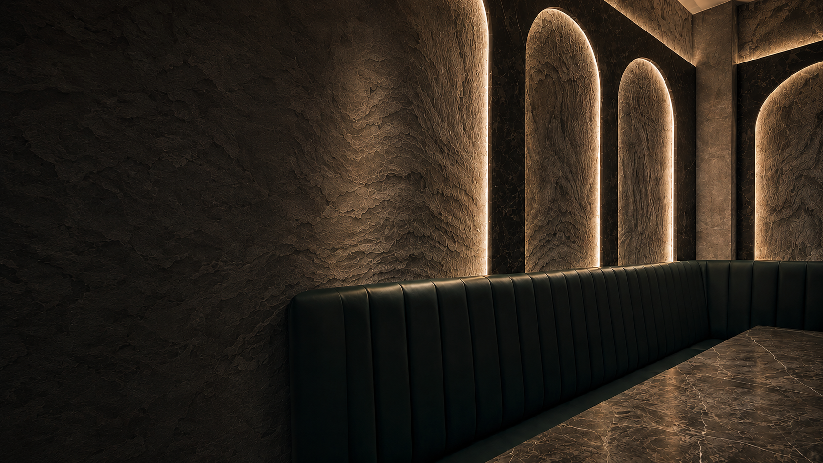 Illuminated stone in a luxury restaurant fit-out