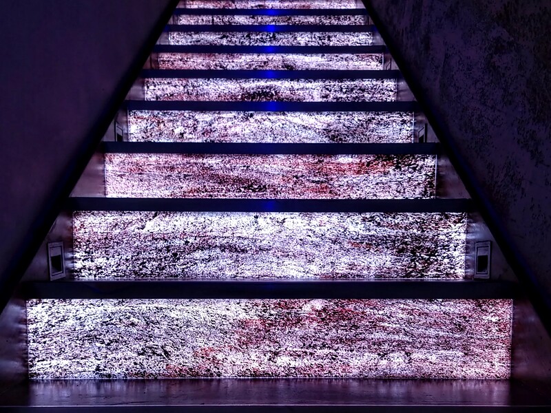 Backlit stone staircase