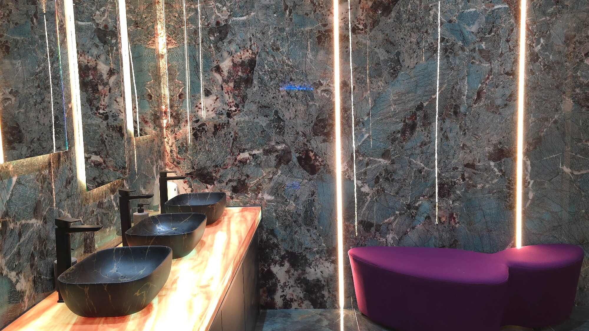 Turquoise translucent stone in a luxury washroom